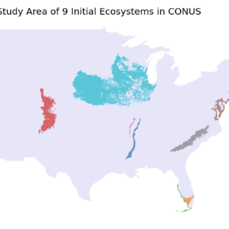 Study Area of 9 Initial Ecosystems in CONUS