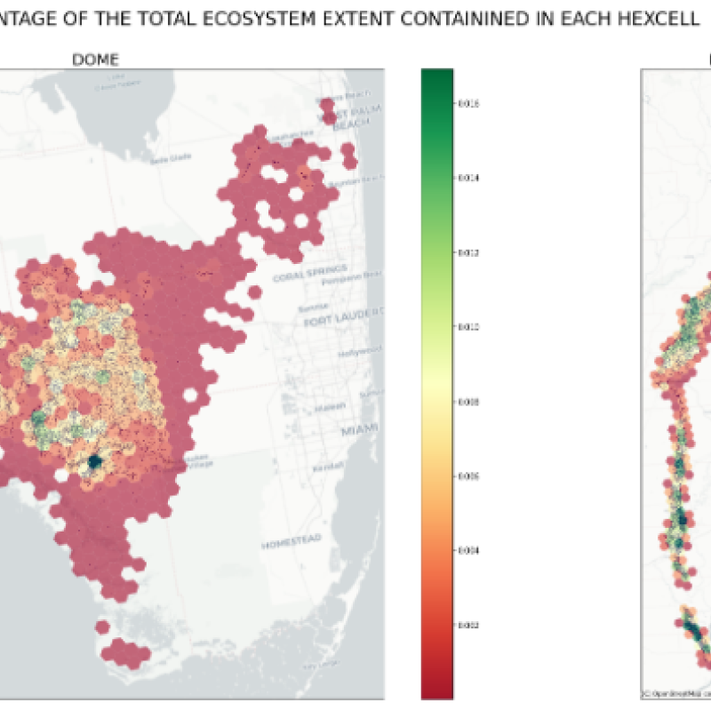 Percentage of the Total Ecosystem Extent Contained in Each Hexcell