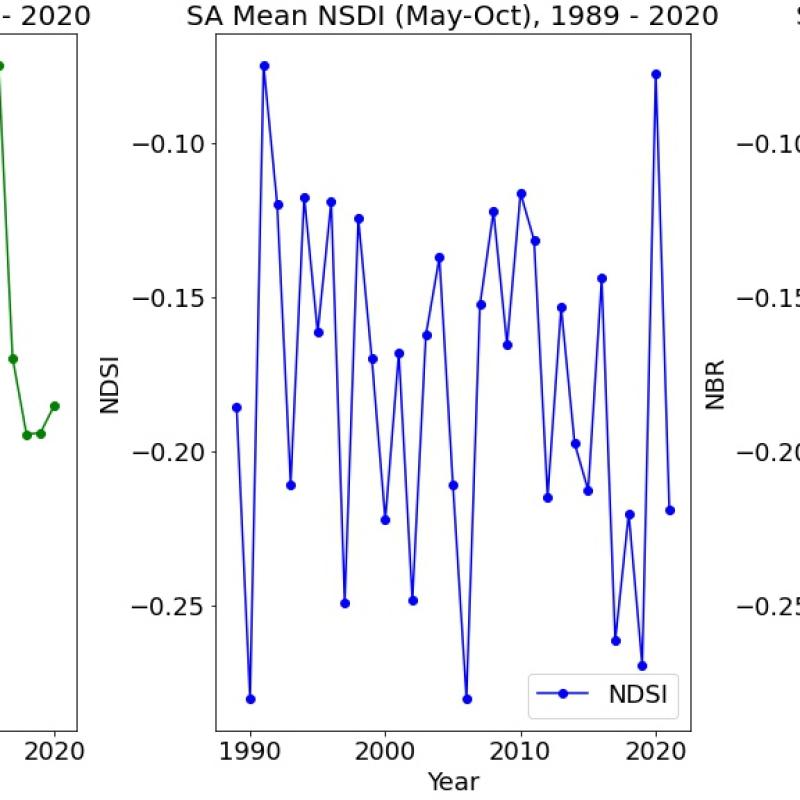 EVI, NDSI and NBR for South Australia 1989 - 2020