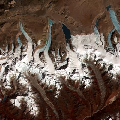 an aerial image of a field of glaciers in Bhutan
